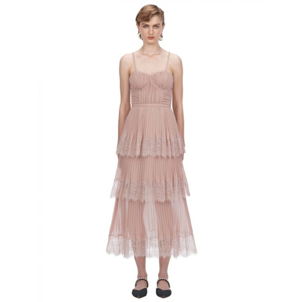 Self-Portrait Blush Tiered Lace Dress